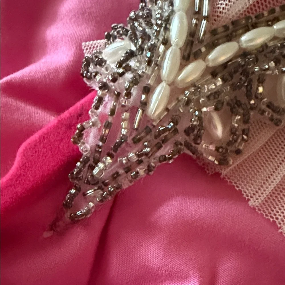 Dollcake Blush Pink Ruffled Tulle Party Dress with Beaded Shoulder Accents